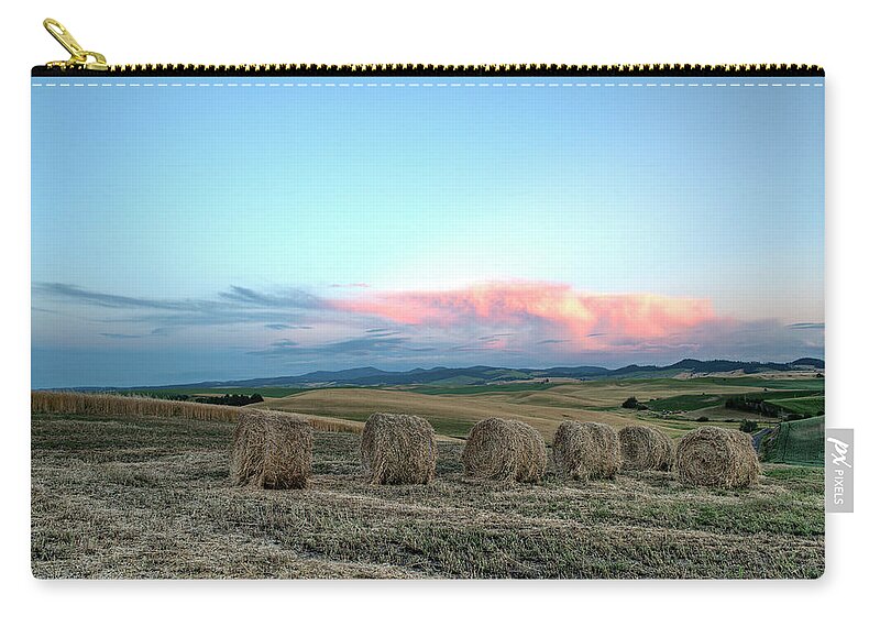 Outdoors Zip Pouch featuring the photograph Bales and Sunset by Doug Davidson