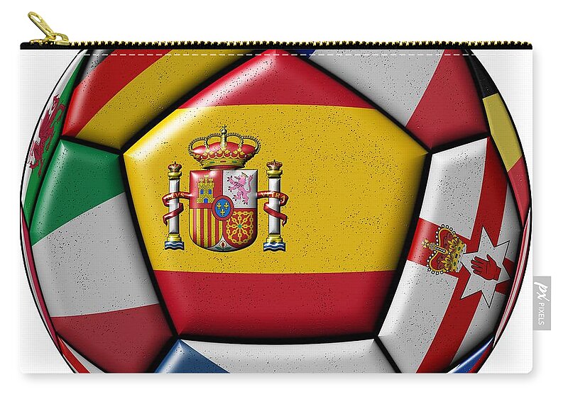 Europe Zip Pouch featuring the digital art Ball with flag of Spain in the center by Michal Boubin