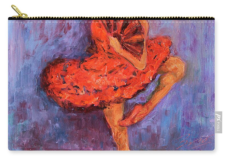 Figurative Zip Pouch featuring the painting Ballerina Dancing with a Fan by Xueling Zou