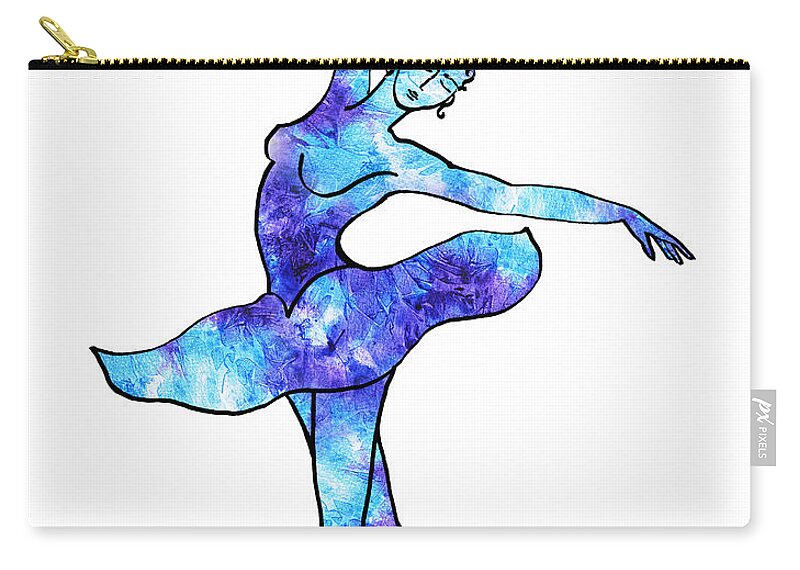 Ballerina Zip Pouch featuring the painting Ballerina Silhouette Blue Frost Dance by Irina Sztukowski
