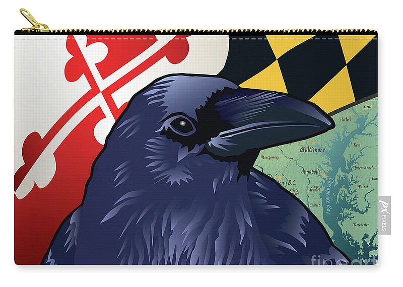 Edgar Allan Poe Zip Pouch featuring the digital art Baltimore Raven of Maryland by Joe Barsin