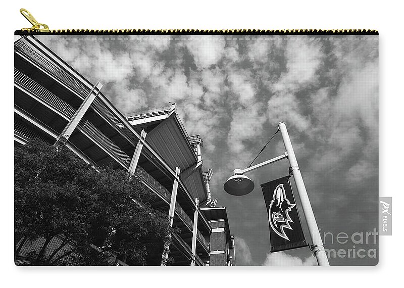 Baltimore Ravens Zip Pouch featuring the photograph Baltimore Ravens NFL Stadium Black and White by James Brunker