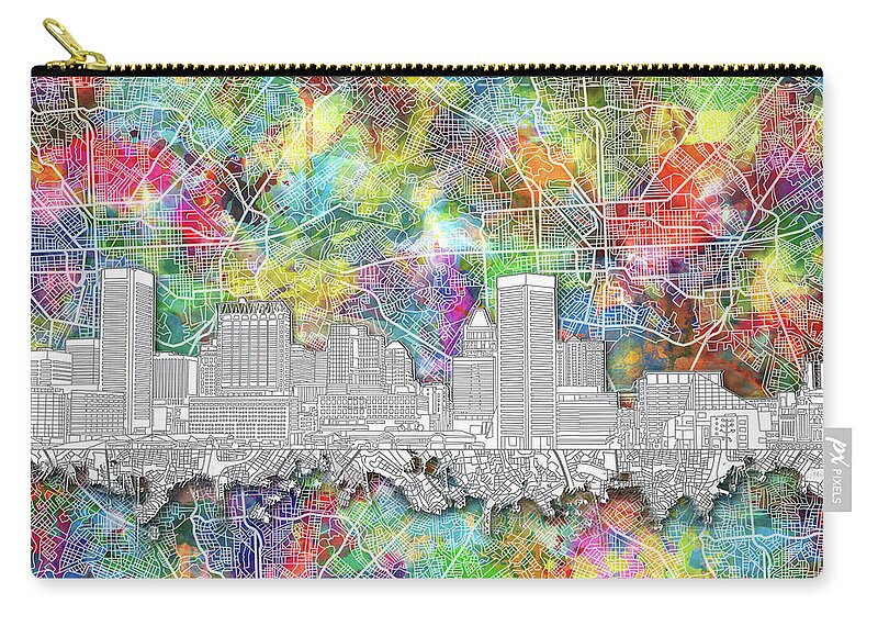 Baltimore Zip Pouch featuring the painting Baltimore Skyline Watercolor 12 by Bekim M