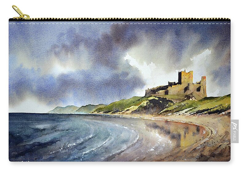 Bamburgh Castle Zip Pouch featuring the painting Bamburgh Castle by Paul Dene Marlor
