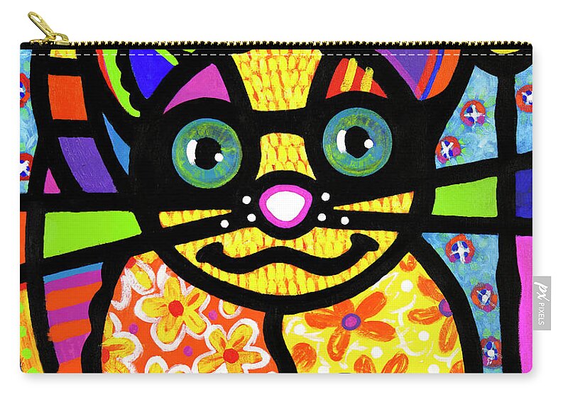Cat Zip Pouch featuring the painting Bandit the Lemur Cat by Steven Scott