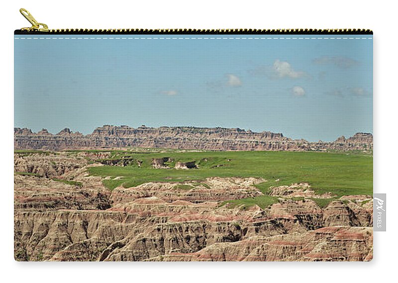 Badlands Zip Pouch featuring the photograph Badlands Panorama by Nancy Landry