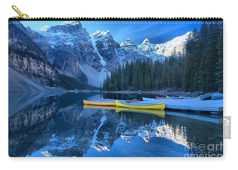 Moraine Lake Zip Pouch featuring the photograph Banff Moraine Lake Reflections by Adam Jewell
