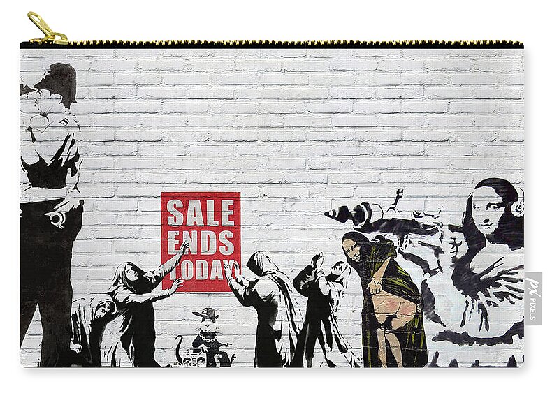urban Graffiti By Serge Averbukh Zip Pouch featuring the photograph Banksy - Saints and Sinners  by Serge Averbukh