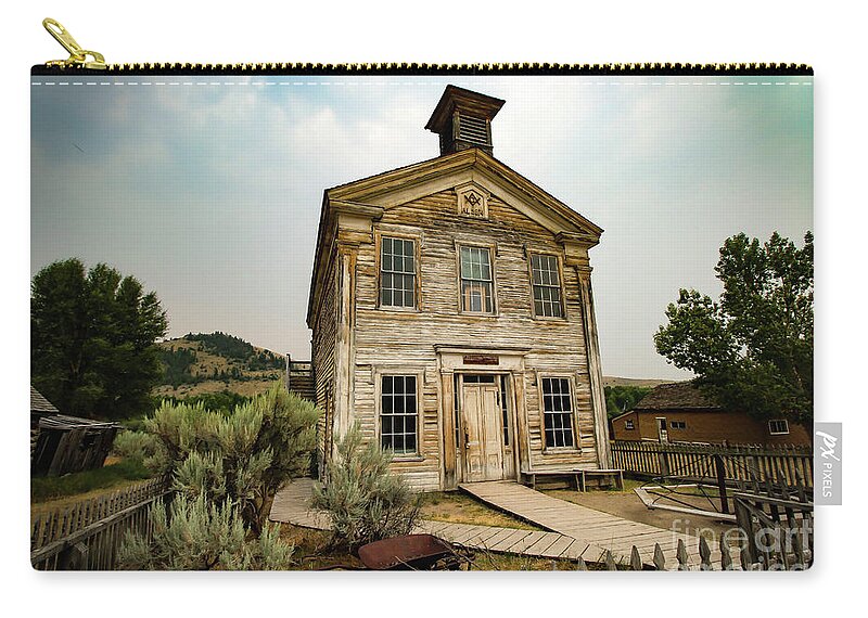 Bannack Zip Pouch featuring the photograph Bannack Montana Masonic Lodge and School House Two by Veronica Batterson
