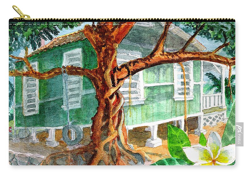 Banyan Tree Zip Pouch featuring the painting Banyan in the Backyard by Eric Samuelson