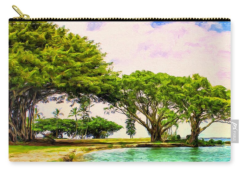 Hawaii Zip Pouch featuring the painting Banyan Trees at Reeds Bay Hilo by Dominic Piperata