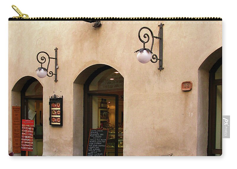 Street View Zip Pouch featuring the photograph Bar Firenze, San Gimignano, Tuscany Italy by Lily Malor