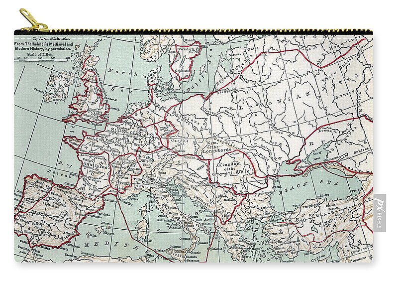 1894 Zip Pouch featuring the drawing Barbarian Europe Map. by Granger