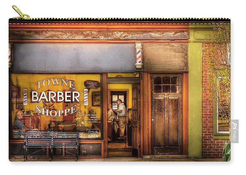 Hair Zip Pouch featuring the photograph Barber - Towne Barber Shop by Mike Savad