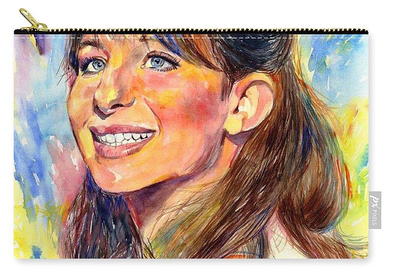 Barbra Streisand Zip Pouch featuring the painting Barbra Streisand young portrait by Suzann Sines