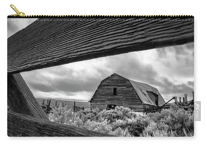 Barn Zip Pouch featuring the photograph Barn Framed in Wooden Fence by Sam Sherman