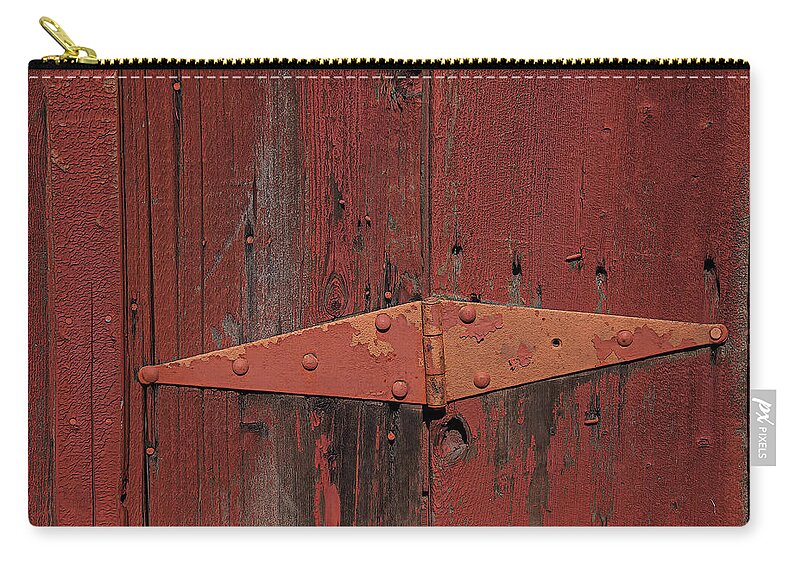 Red Door Henge Zip Pouch featuring the photograph Barn hinge by Garry Gay
