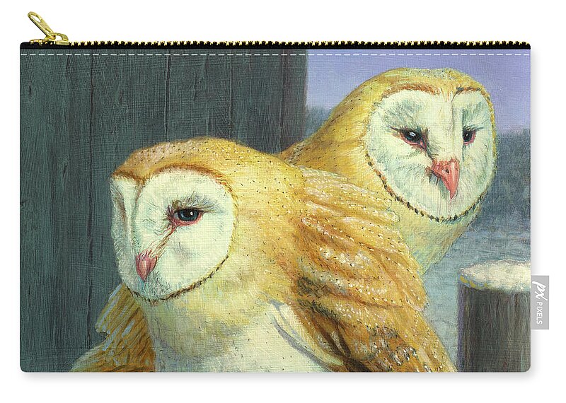 Barn Owls Zip Pouch featuring the painting Barn Owl Couple by James W Johnson