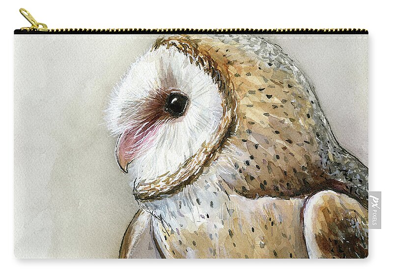 Owl Zip Pouch featuring the painting Barn Owl Watercolor by Olga Shvartsur