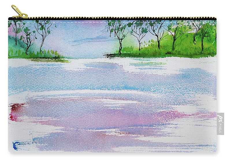 Australia Zip Pouch featuring the painting Gum trees frame the sunset at Barnes Bay by Dorothy Darden