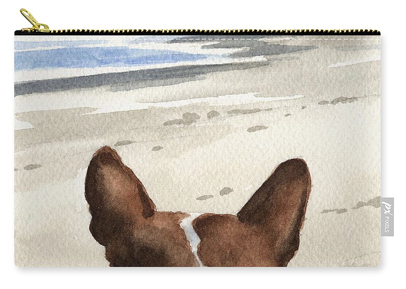 Basenji Zip Pouch featuring the painting Basenji At The Beach by David Rogers