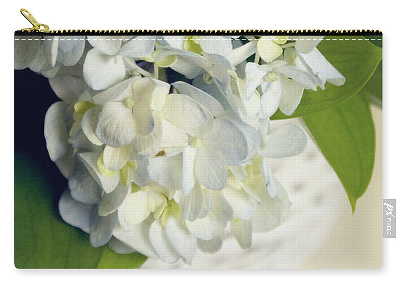  Zip Pouch featuring the photograph Basket of blue hydrangeas by Cindy Garber Iverson