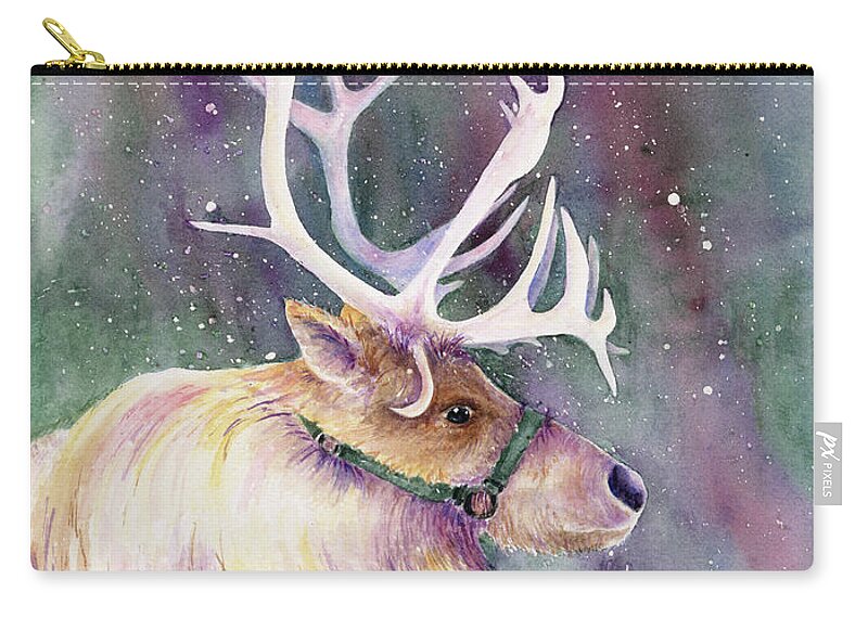 Reindeer Carry-all Pouch featuring the painting Basking in the Lights by Lori Taylor