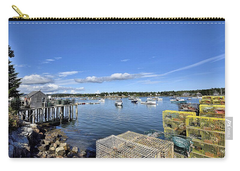 bass Harbor Zip Pouch featuring the photograph Bass Harbor lobster traps - Maine by Brendan Reals