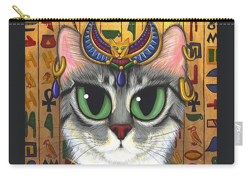 Bast Goddess Cat Zip Pouch featuring the painting Bast Goddess - Egyptian Bastet by Carrie Hawks