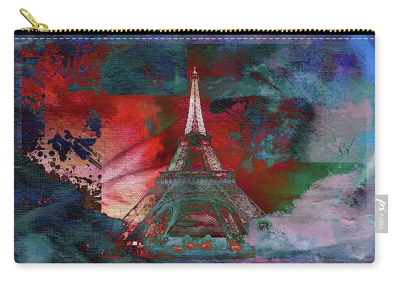 Paris Zip Pouch featuring the mixed media Bastille Day 3 by Priscilla Huber