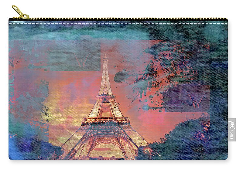 Paris Zip Pouch featuring the mixed media Bastille Day 5 by Priscilla Huber