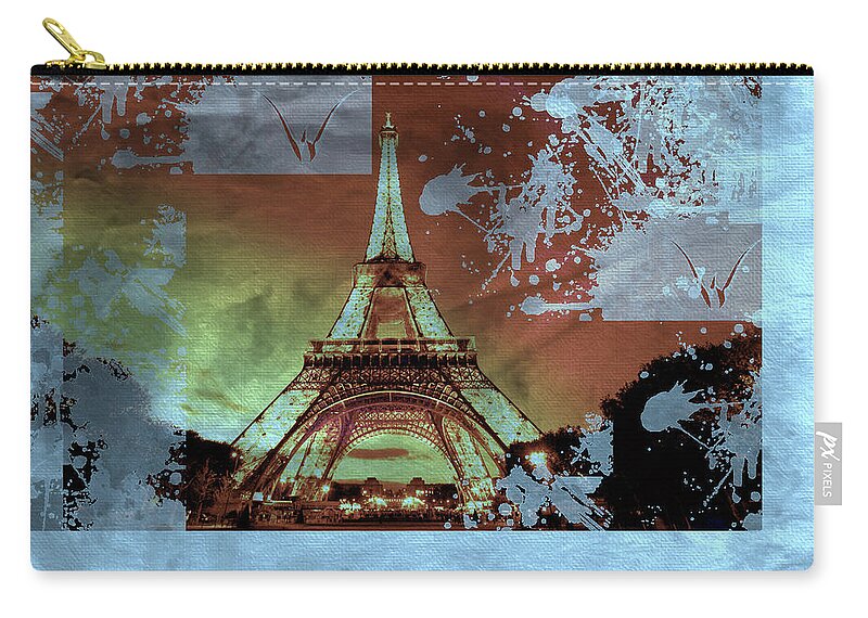 Paris Zip Pouch featuring the mixed media Bastille Day 8 by Priscilla Huber