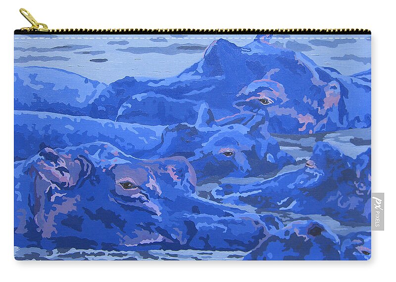 African Hippos Zip Pouch featuring the painting Bathing Beauties by Cheryl Bowman