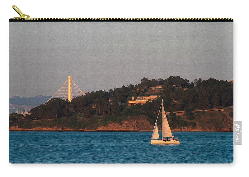Bonnie Follett Zip Pouch featuring the photograph Bay scene with sailboat by Bonnie Follett