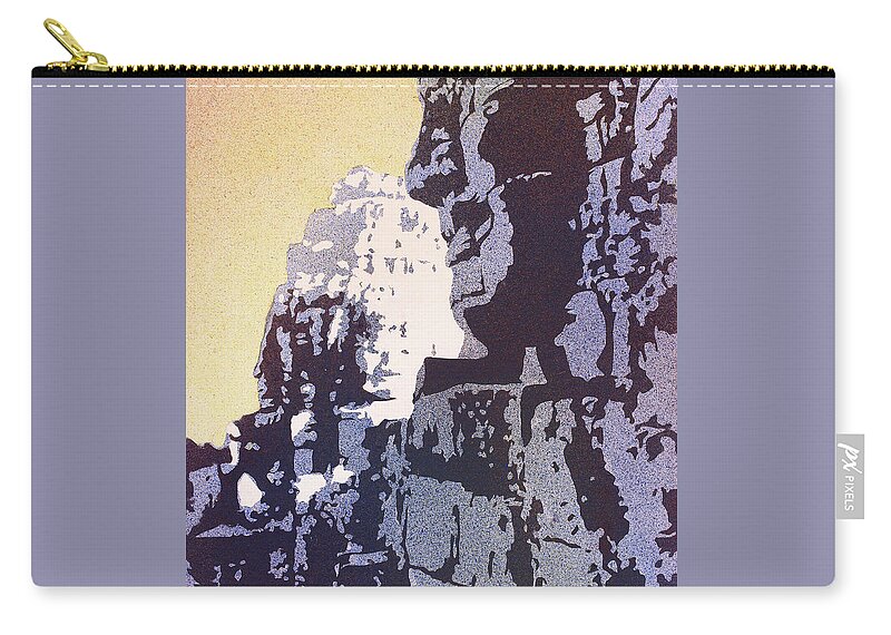 12th Century Ruin Zip Pouch featuring the painting Bayon Temple- Angkor Wat, Cambodia by Ryan Fox