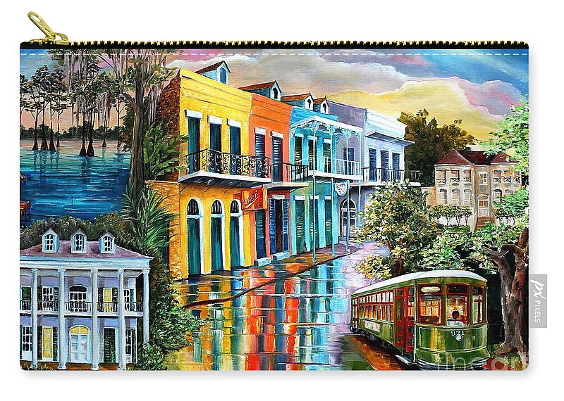 New Orleans Zip Pouch featuring the painting Bayou to the Big Easy by Diane Millsap