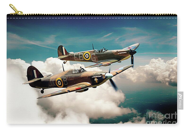 Spitfire Zip Pouch featuring the digital art BBMF Spitfire and Hurricane by Airpower Art