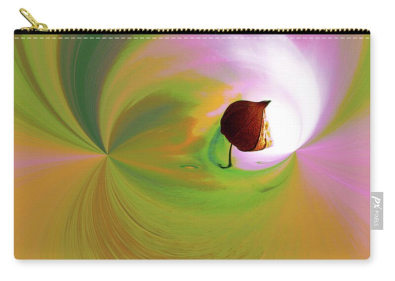 Be Happy Zip Pouch featuring the digital art Be Happy, Green-pink with Physalis by Eva-Maria Di Bella