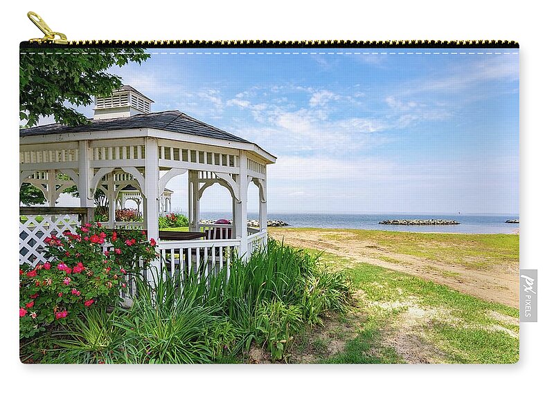 Landscape Zip Pouch featuring the photograph Beach at Rock Hall by Charles Kraus