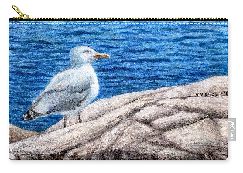 Herring Gull Carry-all Pouch featuring the drawing Beach Bum by Shana Rowe Jackson