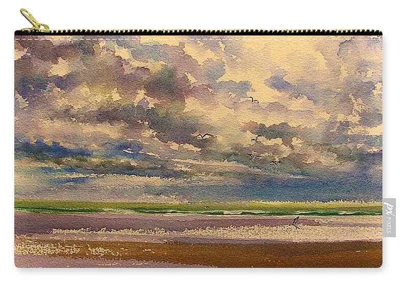 Watercolors Of The Beach Zip Pouch featuring the painting Beach clouds by Julianne Felton