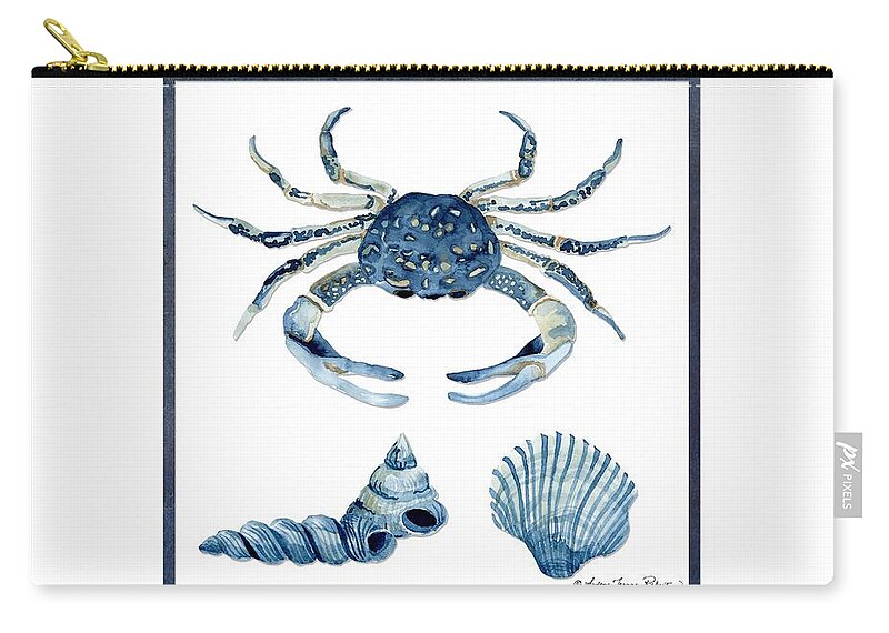 Sea Zip Pouch featuring the painting Beach House Sea Life Crab Turban Shell n Scallop by Audrey Jeanne Roberts