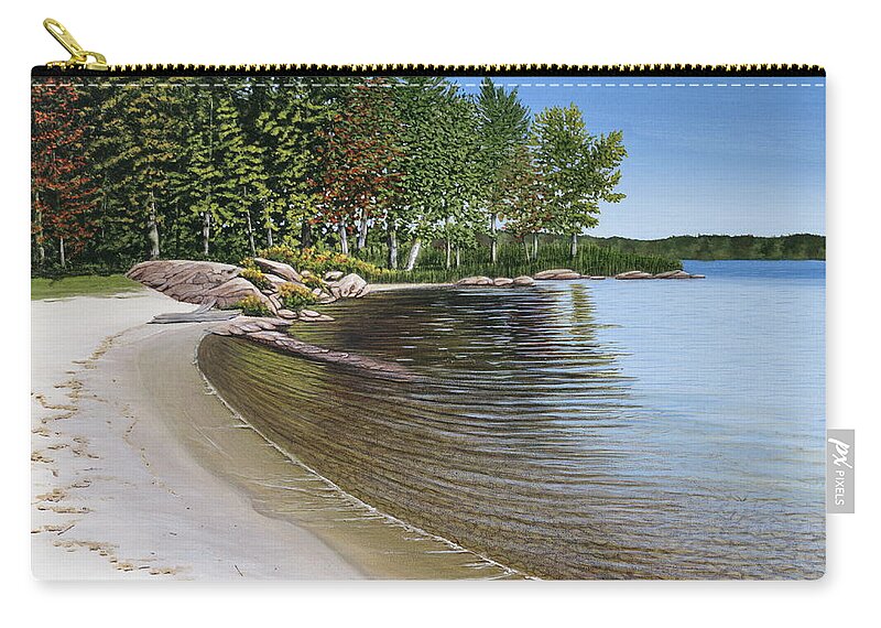 Landscapes Zip Pouch featuring the painting Beach in Muskoka by Kenneth M Kirsch