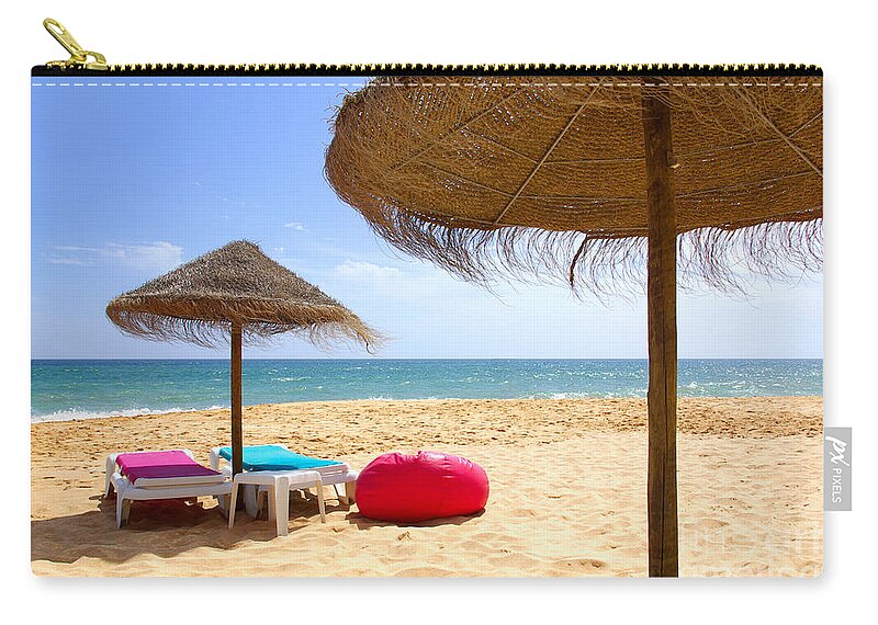 Algarve Zip Pouch featuring the photograph Beach Relaxing by Carlos Caetano