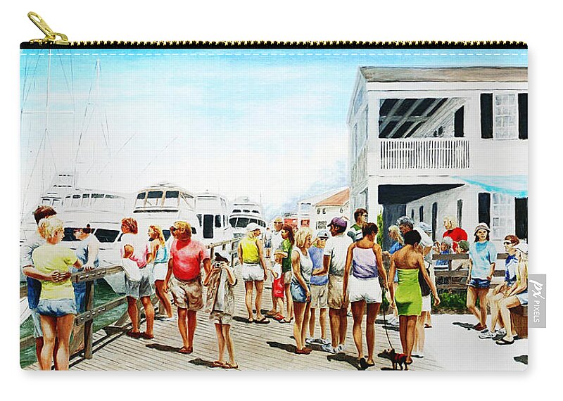 Fine Art Carry-all Pouch featuring the painting Beach/Shore II Boardwalk Beaufort Dock - Original Fine Art Painting by G Linsenmayer