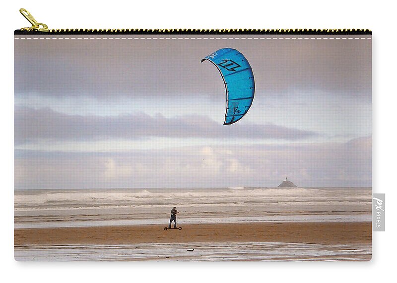 Kite Surfing Zip Pouch featuring the photograph Beach Surfer by Wendy McKennon