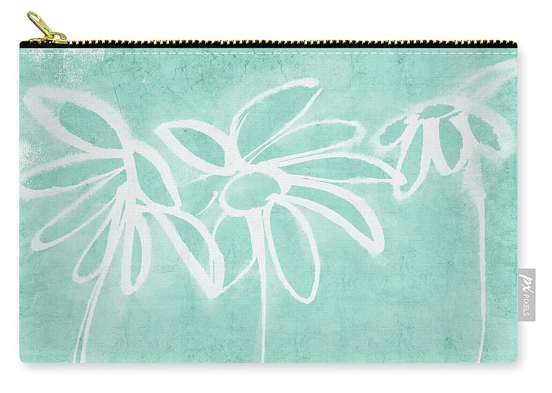 Flowers Carry-all Pouch featuring the mixed media Beachglass and White Flowers 3- Art by Linda Woods by Linda Woods