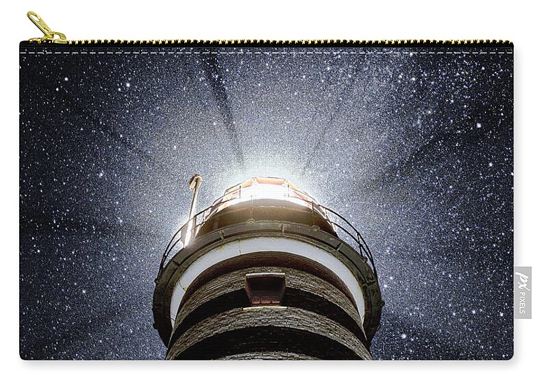 Lighthouse Zip Pouch featuring the photograph Beacon In The Night West Quoddy Head Lighthouse by Marty Saccone