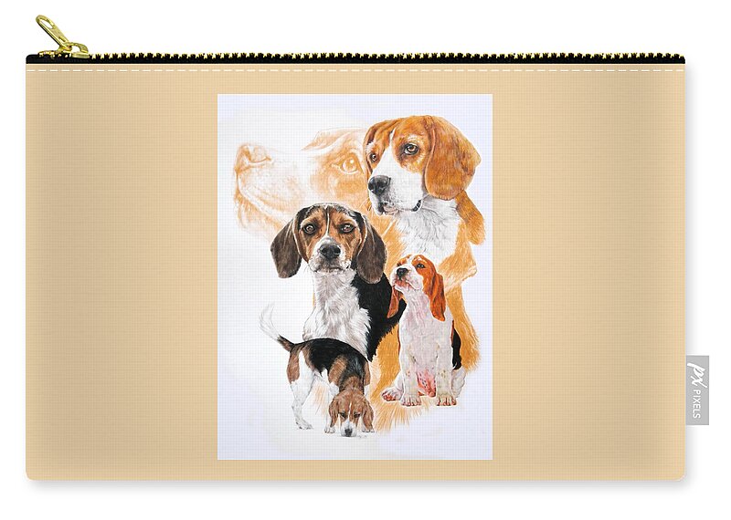 Hound Zip Pouch featuring the mixed media Beagle Medley by Barbara Keith