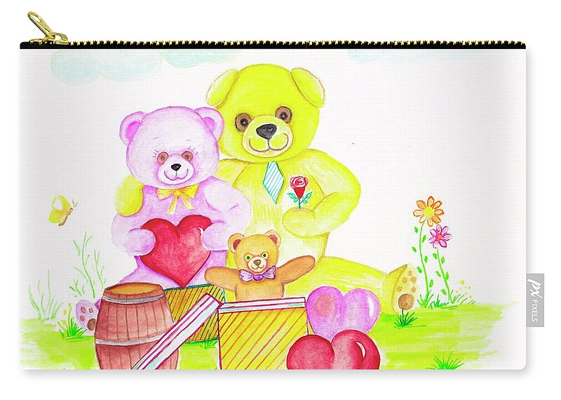 Bear Family Zip Pouch featuring the painting Bear Family by Sudakshina Bhattacharya